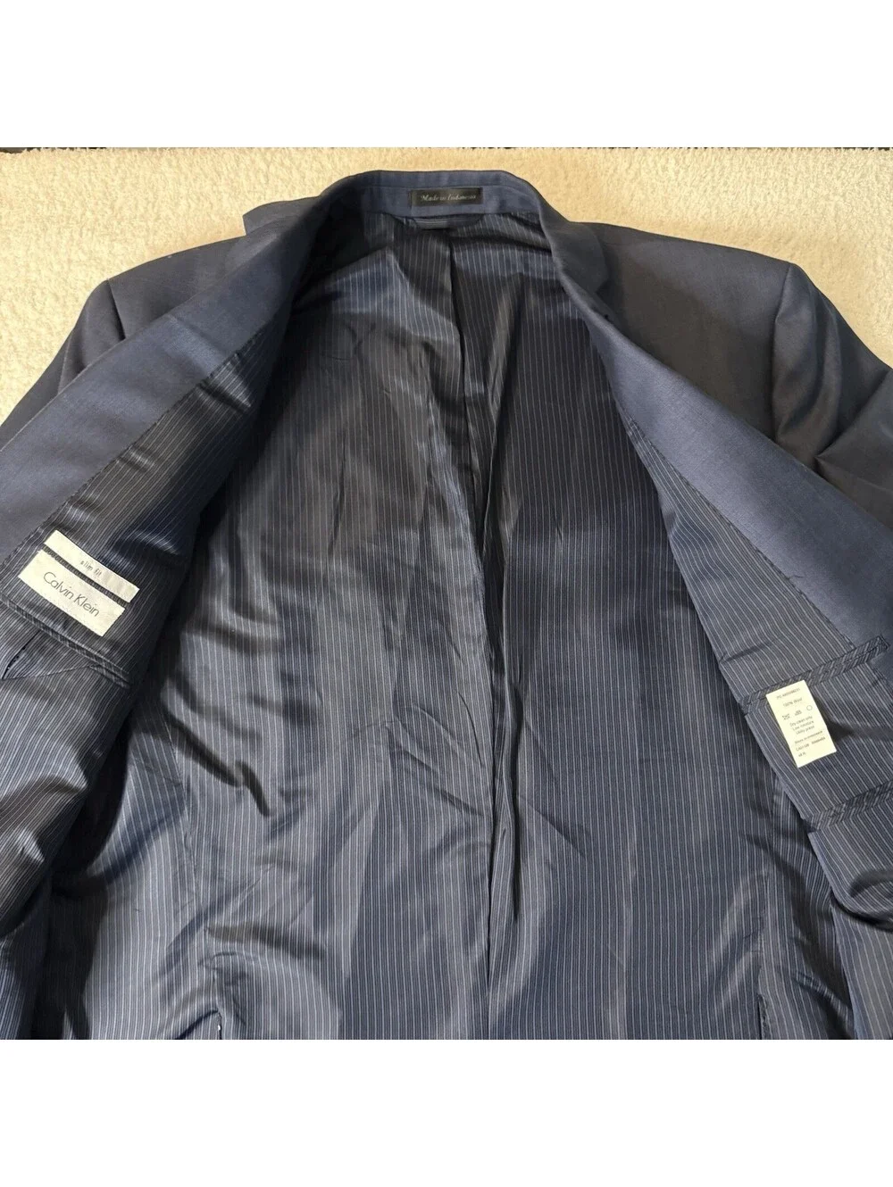 Calvin Klein Mens 48R Slim Fit Blue 100% Wool Sport Coat Blazer Jacket